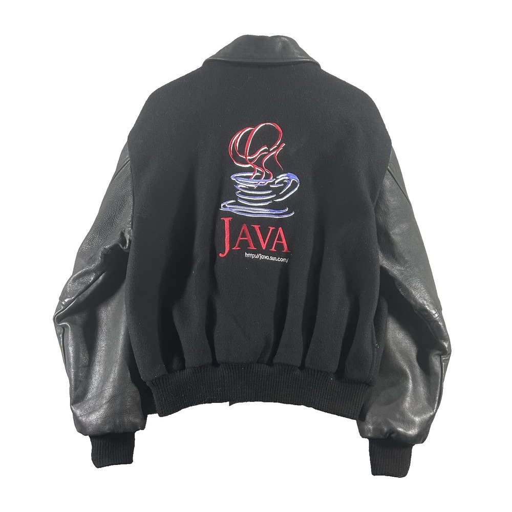 Vintage CPS Sun Microsystems Java Jacket Mens Medium Black Wool Leather Varsity